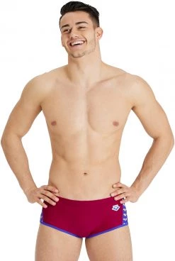 Promo 😉 Arena Icons Panel Low Waist Shorts Men, rouge ⭐ -Maillots de bain Soldes arena icons panel low waist shorts men burgundy neon blue 3