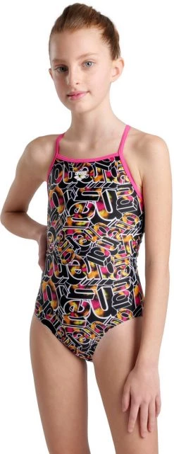 Vente flash ❤️ Arena Lightdrop Back Allover One Piece 💯 Swimsuit Girls, Multicolore 💯 -Maillots de bain Soldes arena lightdrop back allover one piece swimsuit girls freak rose black multi 4