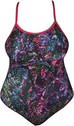 Vente flash 😀 Arena Mountains Texture Light Drop Back Swimsuit Plus Women, noir/Multicolore 🛒