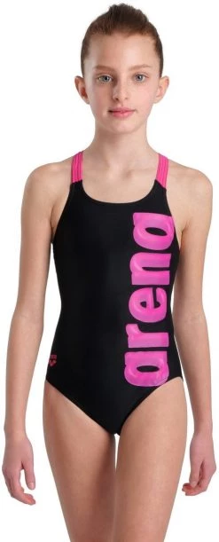 Bon marché ❤️ Arena V Back Graphic One Piece 🌟 Swimsuit Girls, bleu/vert 😉 -Maillots de bain Soldes arena v back graphic one piece swimsuit girls black freak rose 5 1