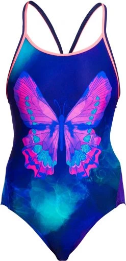 Remise ❤️ Funkita Diamond Back One Piece Swimsuit 😍 Women, bleu/rouge ❤️