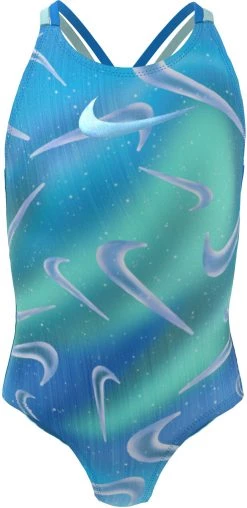 Budget ⌛ Nike Swim Aurora Swoosh Spiderback One Piece ✨ Swimsuit Girls, bleu/turquoise ❤️