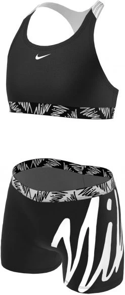 Grosses soldes ⭐ Nike Swim Script Logo Cross Back 👏 Bikini Girls, rose 🛒