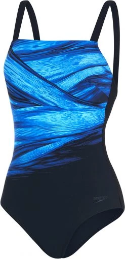 Meilleur prix 🧨 Speedo AmberGlow Printed Shaping Swimsuit Women, noir/bleu 💯