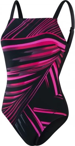 Promo 😉 Speedo AmberGlow Printed Shaping Swimsuit 💯 Women, noir/rose ✨