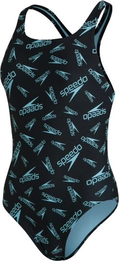 Meilleure vente 🧨 Speedo Boom Logo Allover Medialist Swimsuit Women, noir/rose 👏