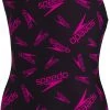 Meilleure vente 🤩 Speedo Boom Logo Medalist Swimsuit Girls, noir/rose ⭐