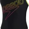 Vente flash 👏 Speedo Boom Logo Turnback Swimsuit Women, noir 🧨 -Maillots de bain Soldes speedo boom logo turnback swimsuit women black atomic lime electric pink 1