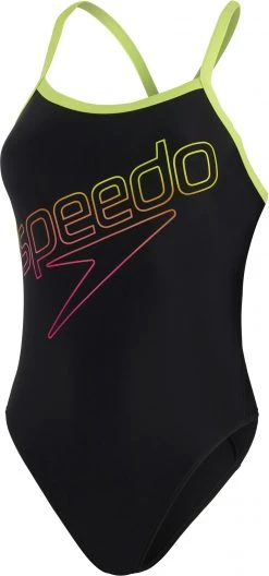Vente flash 👏 Speedo Boom Logo Turnback Swimsuit Women, noir 🧨
