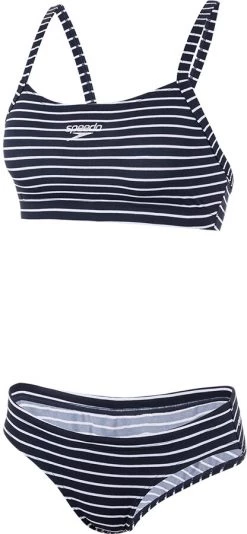 Vente flash 😍 Speedo Endurance+ Printed Thinstrap Bikini Women, bleu/blanc 🎁