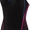 Meilleure vente 😀 Speedo Placement Panel Muskleback Swimsuit Women, noir/rose ⌛ -Maillots de bain Soldes speedo placement panel muskleback swimsuit women black beautiful blue elec pink 1